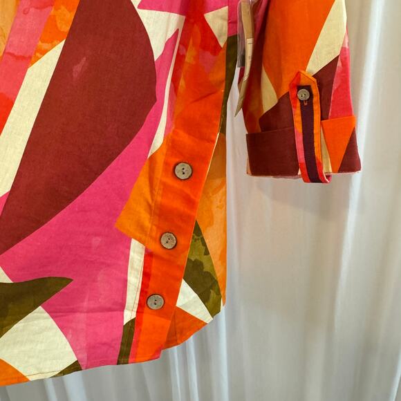 Tru Luxe Jeans XL Linen Blend Blouse NWT Abstract Colorblock Artsy Top - Picture 5 of 11